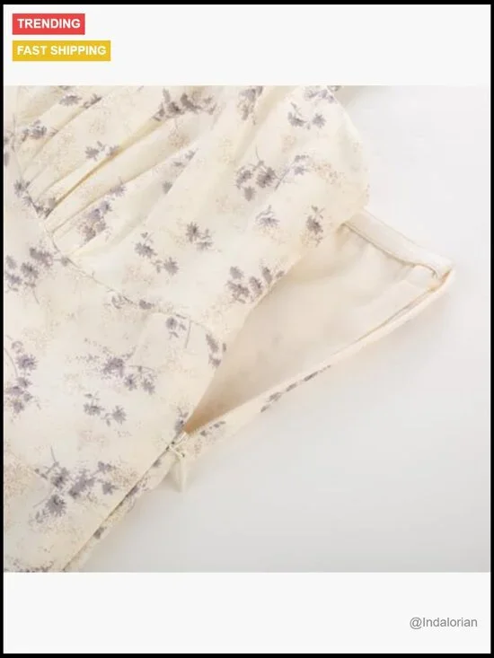 Polyester Blend Floral Midi Sun Dress with Ruffles for Wedding Guest - Picture 4 of 7